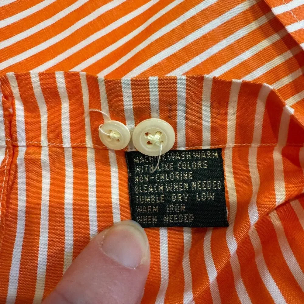 Vtg J.Crew Oarsman Orange White Stripe Button Up Shirt Men’s L Hong Kong Preppy - Picture 8 of 8